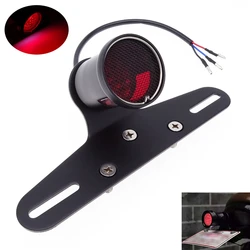 Universal Motorcycle Retro Mesh Grill LED Rear Brake Light Tail Stop Signal License Plate Lamps With Bracket For Harley Honda