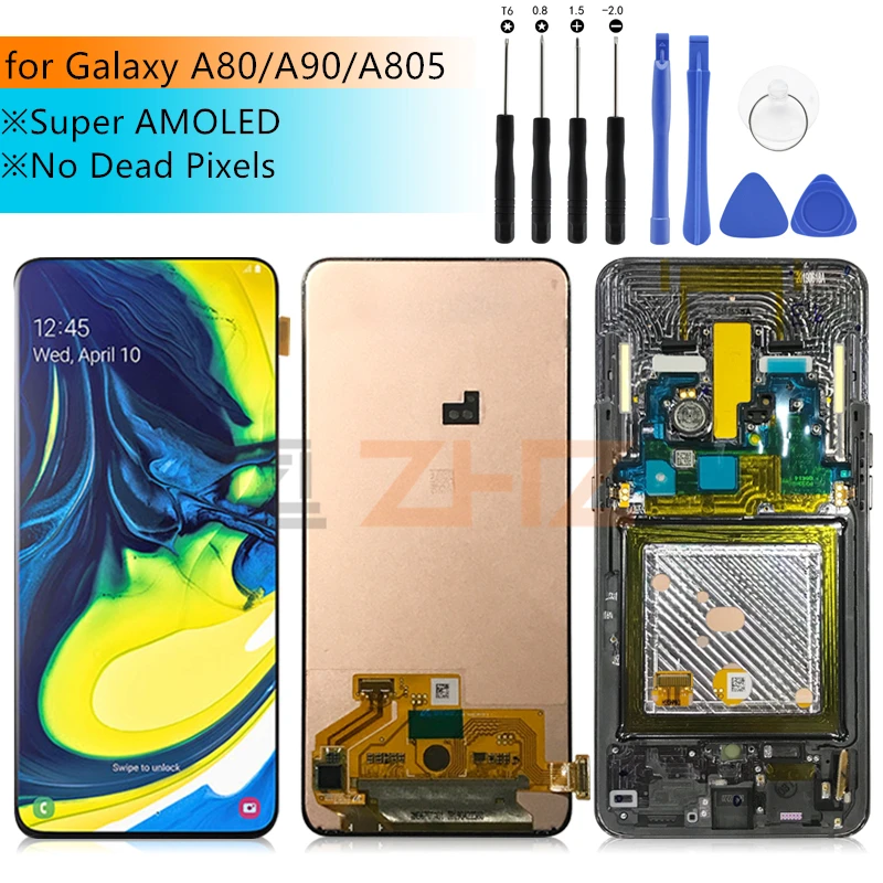 Super AMOLED For Samsung galaxy A80 lcd Display A805 Touch Screen Digitizer Assembly A90 SM-A805F/DS For Samsung A90 lcd