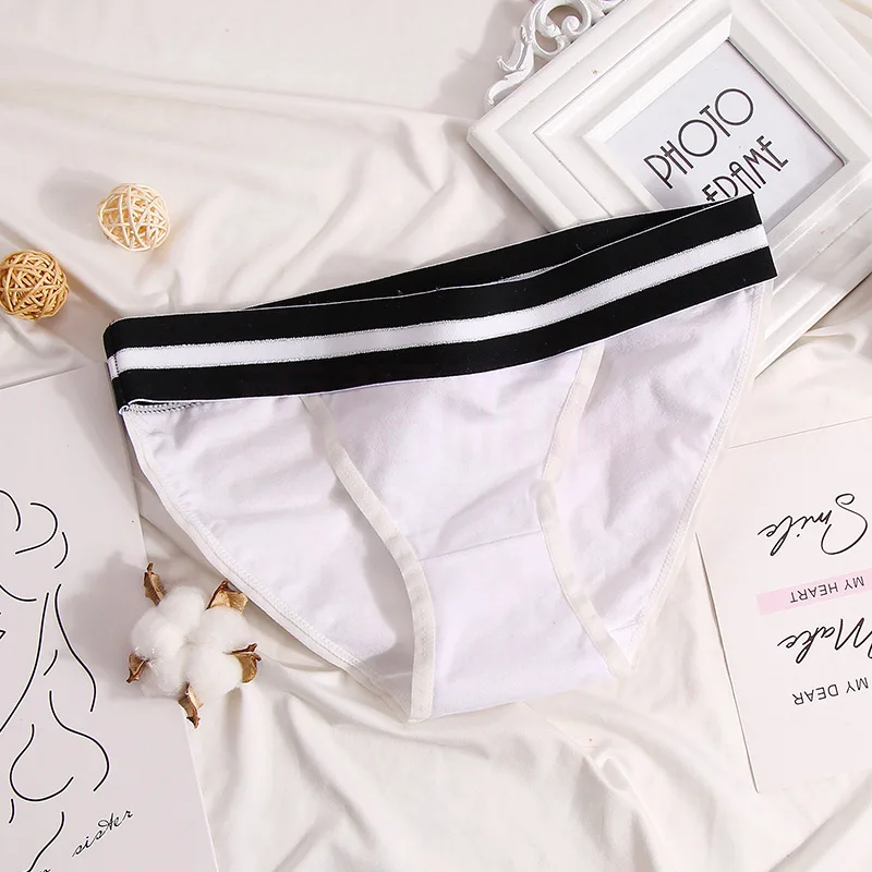 European Style Cotton Underwear Sexy Stripe Solid Color Panties Fashion Bikini Briefs Low Waist Seamless Underpants Lingerie