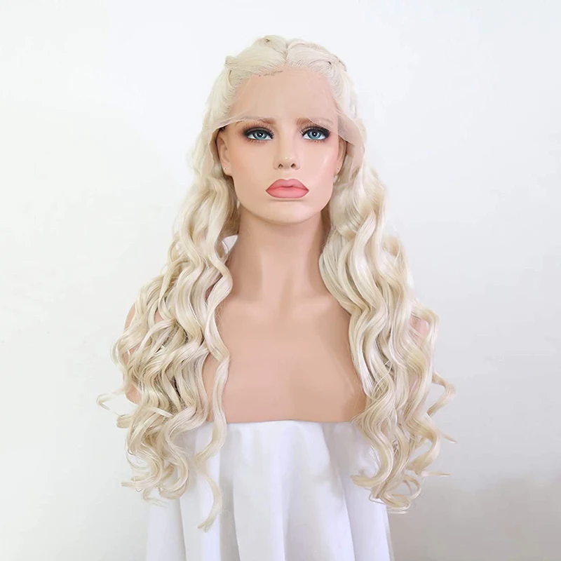 AIMEYA Pre Braided Costume Wig Braiding Hair Style Wig Blonde Body Wave Wig with Six Plaits Pre Plucked Cosplay Daily Use Wig