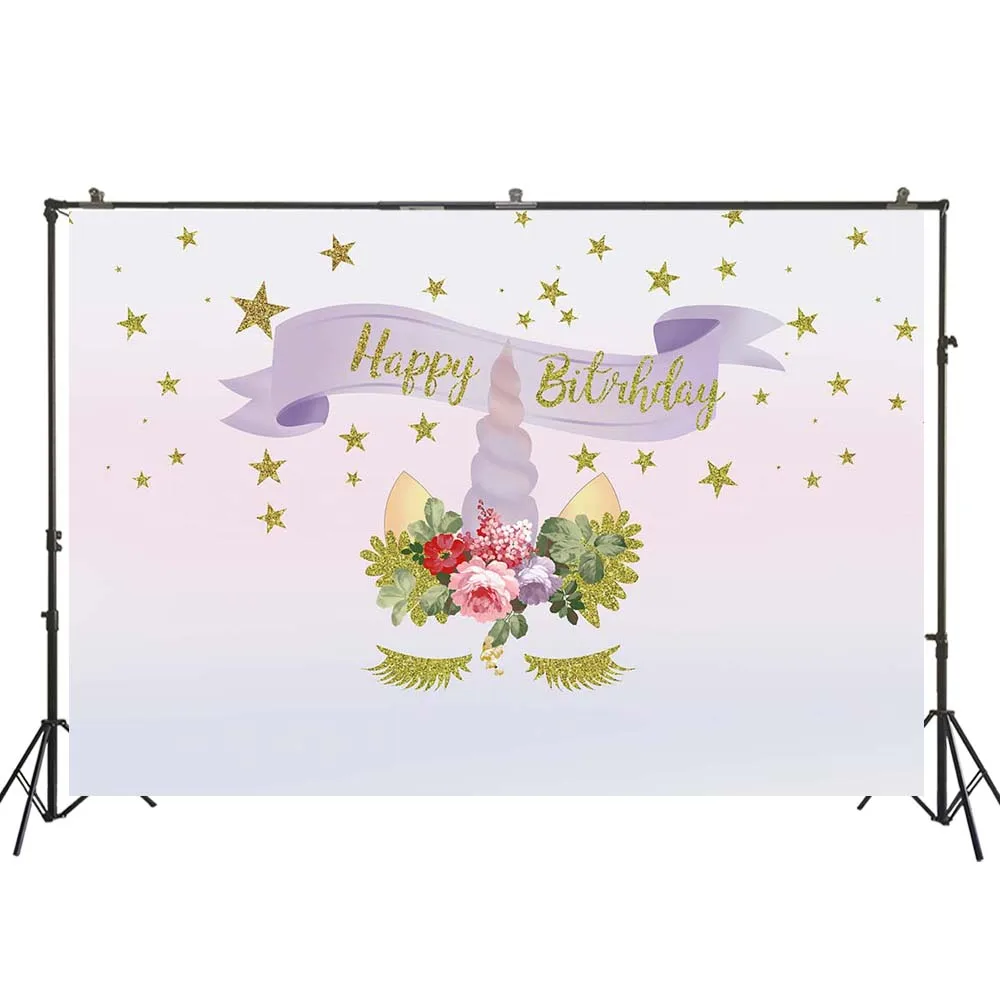 Unicorn Background For Photography Birthday Party Rainbow Flower Baby Poster Photography Backdrop Photocall Photo Studio W-5379