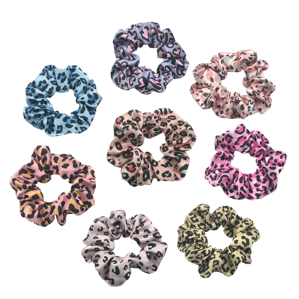 20pcs 8 Colors Wholesale Leopard Designs Hair Scrunchies Girls Hair Rubber Band Headwear Bulk Ponytail Holder Hair Accessories