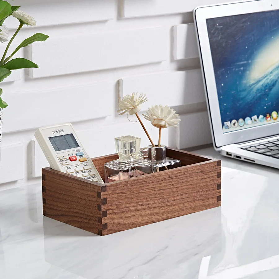 Amgoth Creative Walnut Wood Sundry Storage Makeup Cosmetic Desktop Organizer Box Storage Basket Office Stationery Pen Boxes