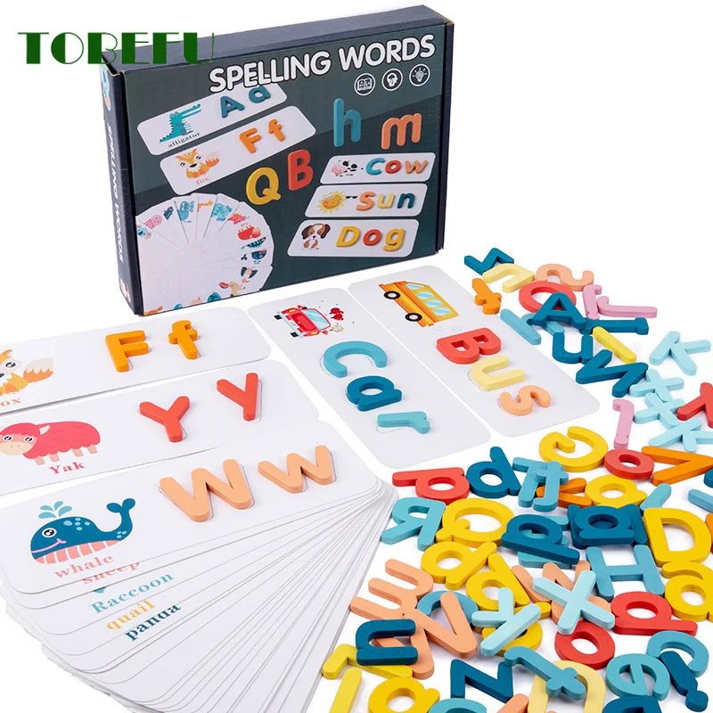 Wooden Spelling Word Puzzle Game Educational Toy for Children English Alphabet Cards Letter Learning Toys New Kids Wood Blocks