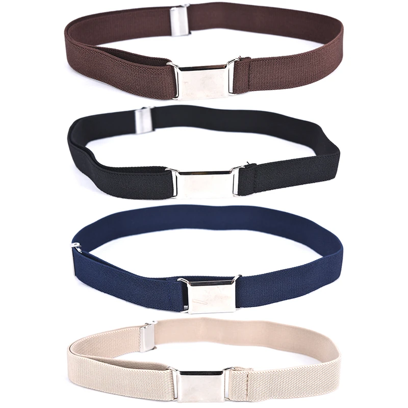 2024 Boys Girls Elastic Belt Children Kids Adjustable Solid Color Unisex Canvas Belts BLACK 1PC