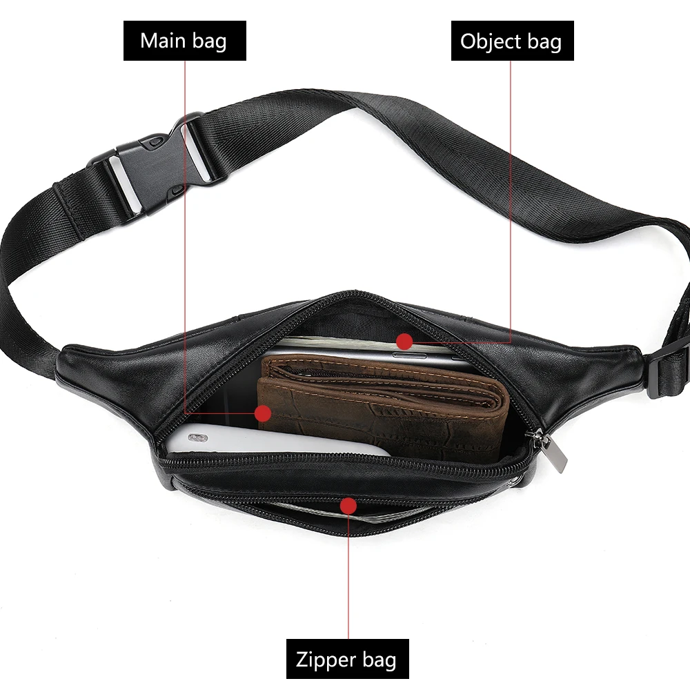 Men·s sheepskin dumpling type waist bag Retro multi-functional genuine leather Chest bag Waterproof shoulder crossbody sport bag