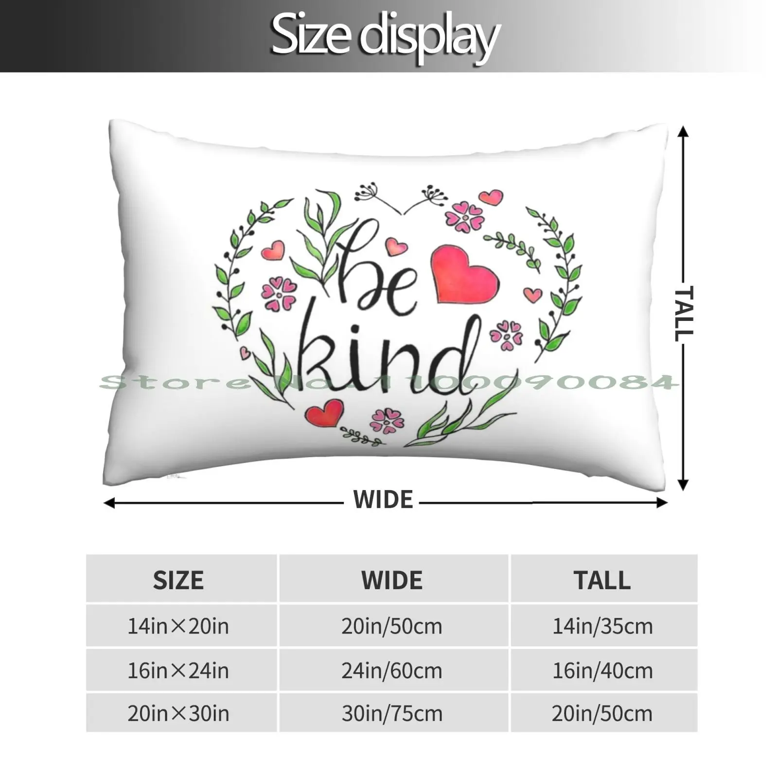 Be Kind Cute Floral Sticker With Hearts Girly Watercolor Plants Pillow Case 20x30 50*75 Sofa Bedroom Morgiana Anime The