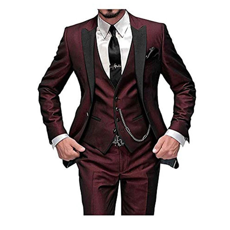 Ternos masculinos feitos sob medida, cinza escuro, lapela, padrinhos de casamento, terno de 3 peças (jaqueta + camisa + calça)