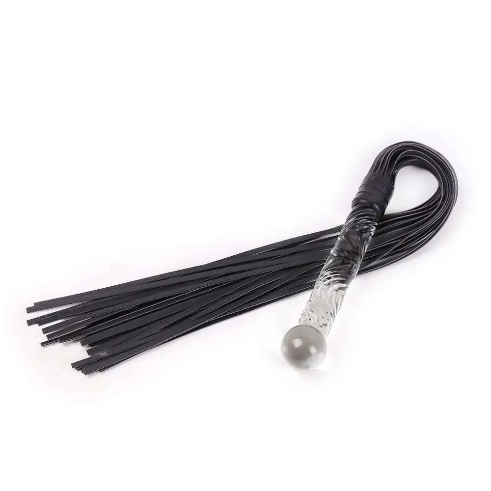 Purple Leather Pimp Whip Glass Handle Anal Plug Racing Riding Flogger Queen Bdsm Bondage Sex Toys Sex Toys for Couples
