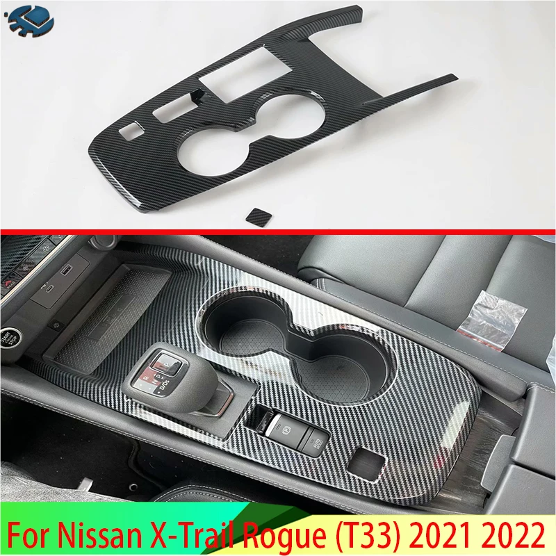 

For Nissan X-Trail Rogue (T33) 2021 2022 Car Accessories Carbon Fiber Style Gear Shift Panel Center Console Cover Trim