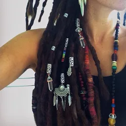 1 Dreadlock Bead featuring Lotus Flower Charm Tree of Life Tibetan Silver Dangle Dreadlock Bead