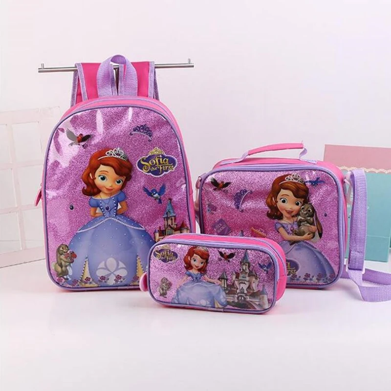 3pcs princess children backpack lunch Elsa bag pencil cartoon case Frozen handbag girl boy gift bag for school student