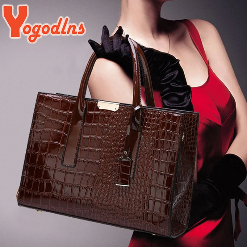 Crocodile Pattern Handle Bag Women PU Leather Handbag Large Capacity Shoulder Bag Brands Crossbody Bag Winter New Purse