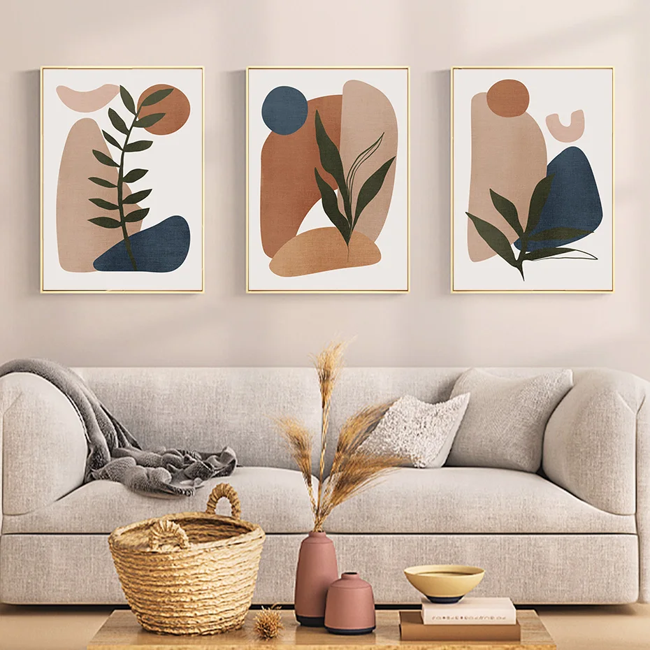 Abstract Geometry Minimalist Green Leaf Bohemia Canvas Painting Wall Art Poster Print Pictures Over the Sofa Home Interior Decor