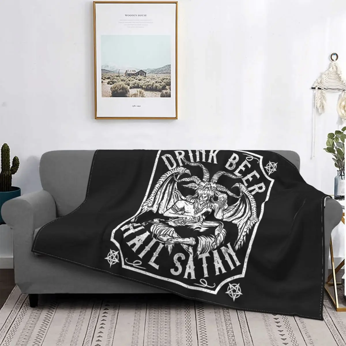 

Hail Satan I Satanic Baphomet I Pentagram Occult Design Blankets Fleece Throw Blankets for Bedding Bedroom Plush Thin Quilt