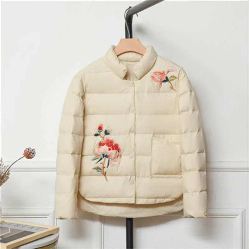 Sanishroly Herfst Winter Vrouwen Ultra Light Witte Eend Donsjack Vrouwelijke Casual Losse Bloemen Borduren Korte Jas Parka SE1041