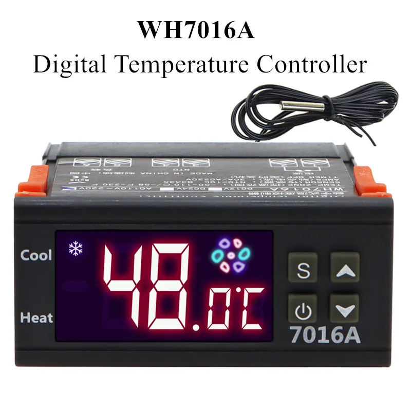 7016A Digital Temperature Controller 220V 30A with High-Power Temp Control Thermostat Heating Cooling NTC Sensor