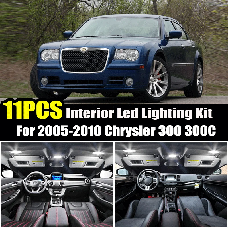 11pcs Car Interior Light Canbus Error Free White Kits Lights Lamp Map Dome License Plate Bulb For 2005-2010 Chrysler 300 300C