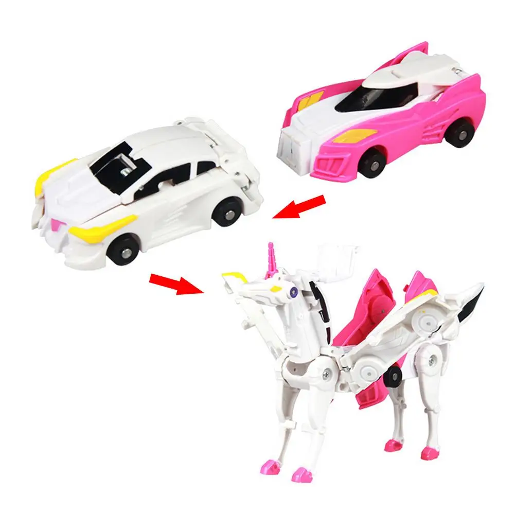 Magic Tricks Trolley Stick Collision Deformation Unicorn Body Robot Kit Toys ModelsStep Model Deformed Car Toy For Kids Boy