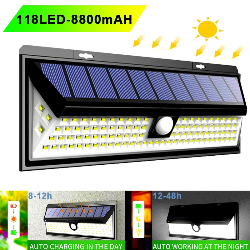 8800Mah 110 LED Powerful Solar Light Outdoor Motion Sensor Wall Light Waterproof Garden Lamp Spotlights For Garden Path Street