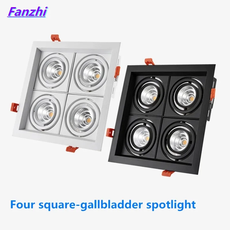 40W 4-Head COB LED Spotlight Super Bright Recessed Square Dimmable Downlight for Ceiling Decoration AC85-265v