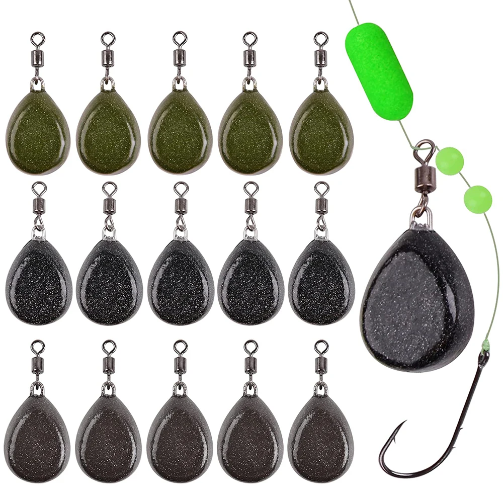 

10Pcs Carp Fishing Weights 2OZ Coating Pear Flat Sinker Weight with Swivels Leader Rig Terminal Carp Fishing Tackle