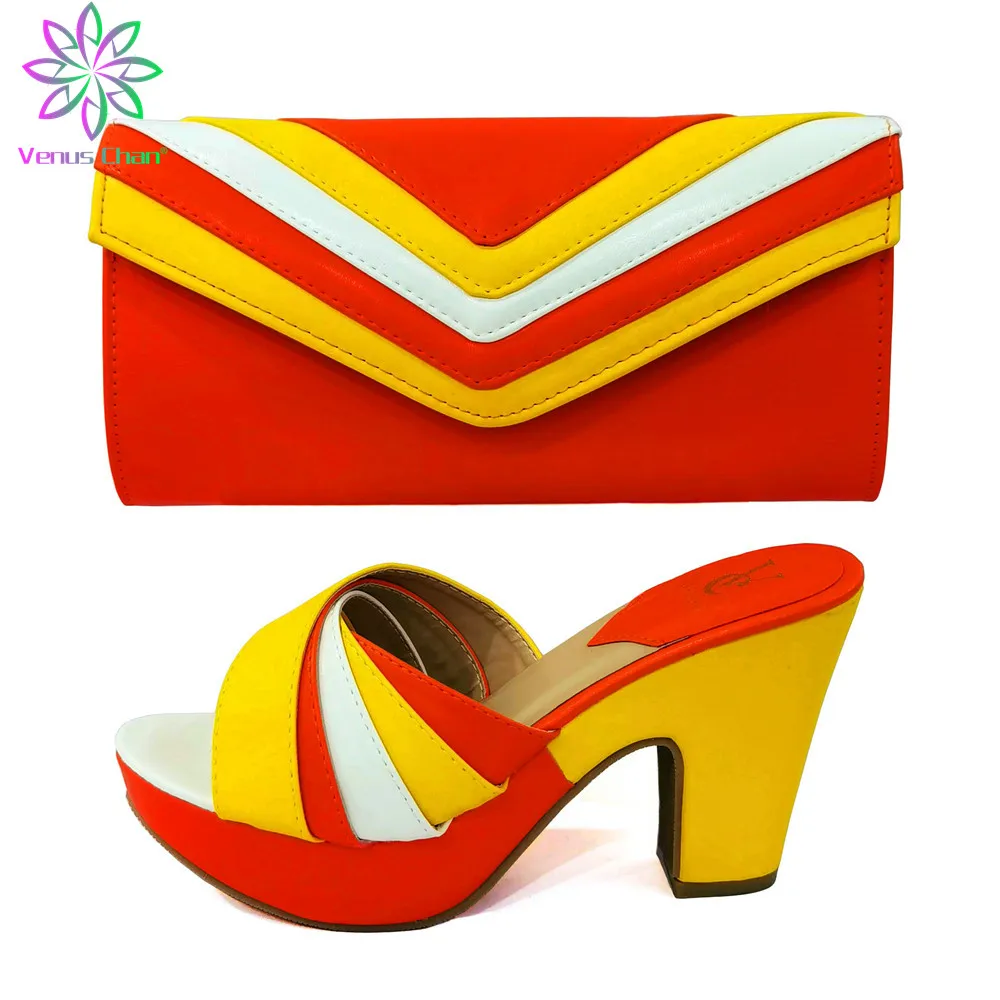 2025 Orange Color Italian Ladies Shoe and Bag Set Decorated with Rhinestone Nigerian Shoes and Bags Luxury Shoes Women Designers