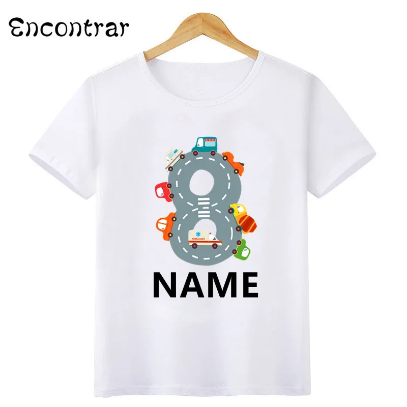 Different Car Print Birthday Boys T shirt 1 2 3 4 5 6 7 8 9 10 Years Customize Name Kids T-shirts Party Baby Girls Tops,HKP2498