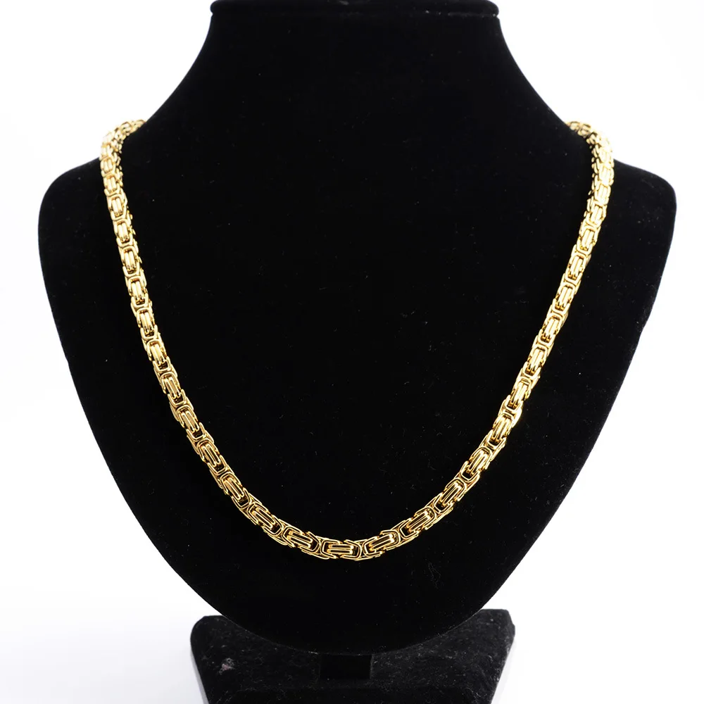 6mm 7-40inch Jewelry Gold Color 316L Stainless Steel Necklace for Men Women Royal Byzantine Box Choker Chain Jewelry Gift