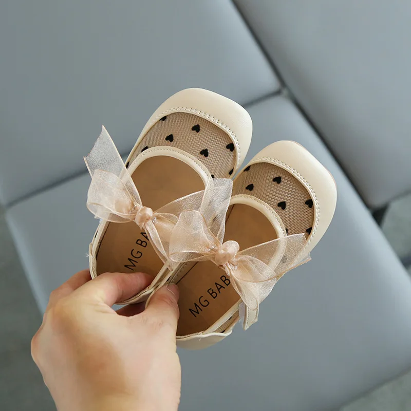 New Children\'s Small Leather Shoes Fashion Mesh Breathable Bow Single Shoes 2023 Summer Autumn Cute Girls Princess Shoes G80