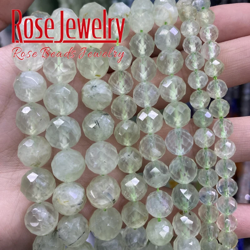 

Natural Faceted Green Prehnites Beads Stone Round Loose Beads DIY Bracelets Necklace Accessories For Jewelry Making 6/8/10mm 15"