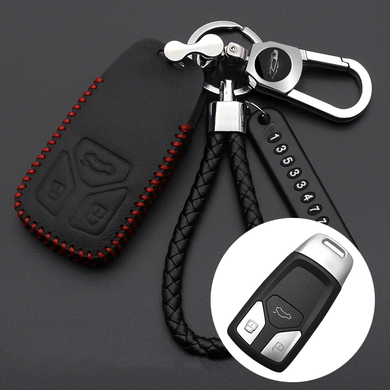 

Leather car key case for Audi A5 Q7 S4 S5 A4 B9 A4L 4m TT TTS RS 8 2016 S A6L QT S7 A6 Q5 SQ5 Car Smart Key Case Fob Cover new