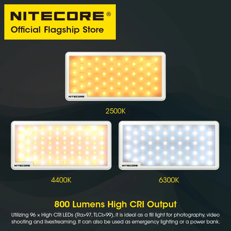 NITECORE SCL10 2-in-1 Smart Camera Light Studio Vlog LED Fill Light 2500K-6300K Live Video Streaming Lamp,as 10000mAh Power Bank