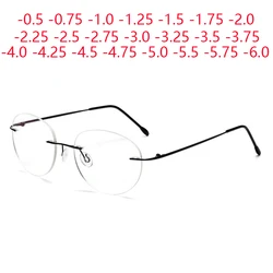 Titanium Alloy Framless Oval Myopia Glasses Finished Women Men Ultra-light Rimless Prescription Eyeglasses 0 -0.5 -0.75 To -6.0