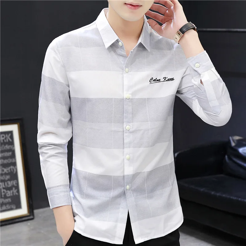 Men's Shirts Summer Spring Daily Letters Printing Casual Lapel Design Popular Long Sleeve Brand Trend Fashion Loose Lattice