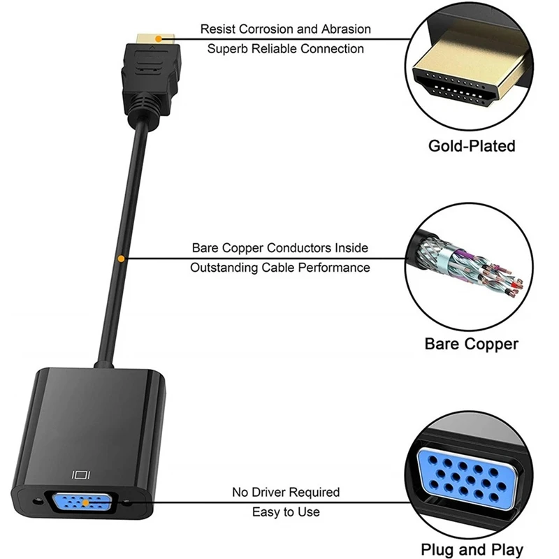 HD 1080P Digital to Analog Converter Cable HDMI-compatible to VGA Adapter For PS4 PC HDTV Laptop TV Box to Projector Displayer