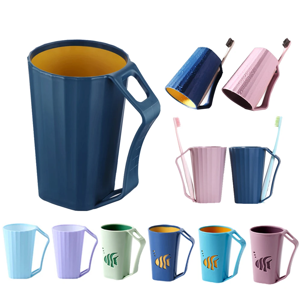 Creative Portable Mouthwash Mug With Handle Toothbrush Holder Plastic Drinking Mug Bathroom Sets Travel Lovers Couple