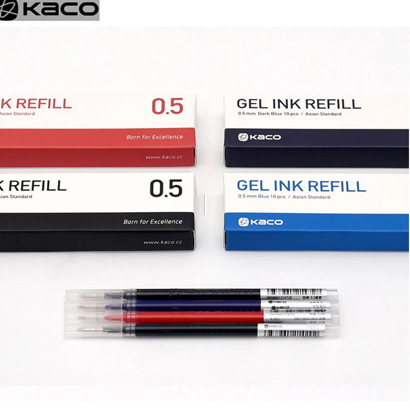 KACO 10pcs Blue/Black/Red/Colorful ink for Xiaomi Pen 0.5mm Signing PEN for School Office Smooth Writing Durable Signing Refill