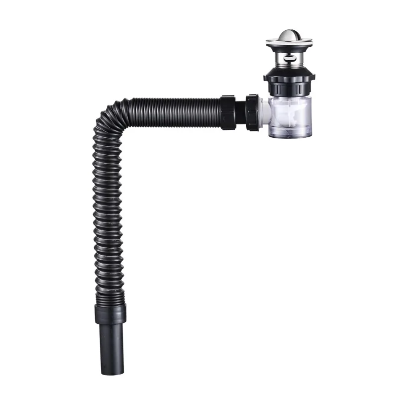 1Set  Basin Flip Drain Stainless Steel Bathroom Vanity Sink ABS Bottle Trap with 80CM Black Pipe Drains Kit Waste Hardware