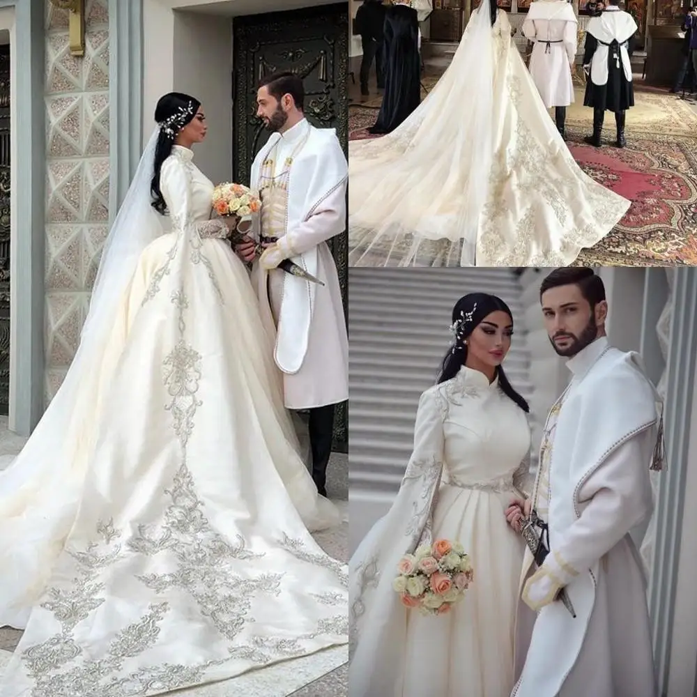 Robes de mariée musulmanes arabes vintage, robe de Rh, dentelle brodée, manches longues, patients de la mariée, quelle que soit la robe de mariée, 2021