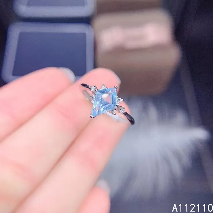 

Fine Jewelry 925 Sterling Silver Inset With Natural Gemstone Women Trendy Vintage Geometric Sky Blue Topaz Ring Support Detectio