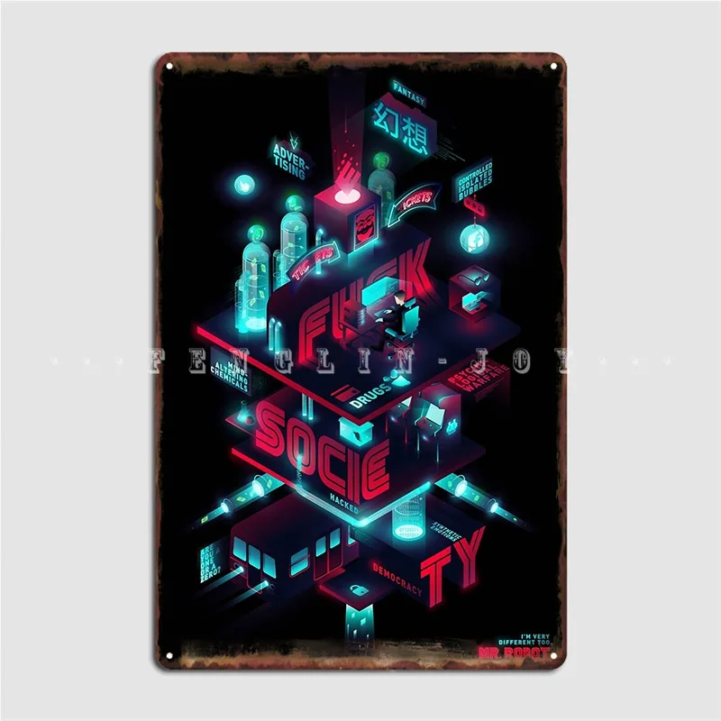 Mr Robot Fsociety Metal Sign Club Home Living Room Design Plates Tin Sign Poster