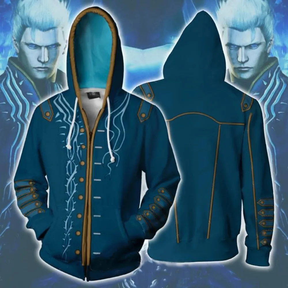 

Anime Devil Cry 3 Cosplay Hoodie Sweatershirt Causal Zipper Jacket Coat Costume Zipper Hooded Sweatshirt Men/Women hoodies