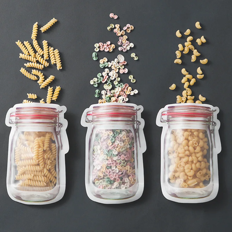 Reusable Mason Jar Zipper Bags Snack Food Storage Bag Seal Fresh Zip Lock Plastic Bags Candy Nuts Cookies Kitchen Organizer