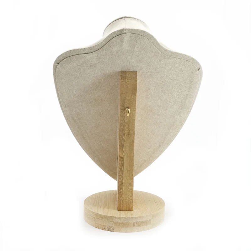 High Quality Show 3 Options Model Wooden Beige Velvet Jewlery Display Necklaces Bust Pendants Stand Choker Holder Jewlery Rack