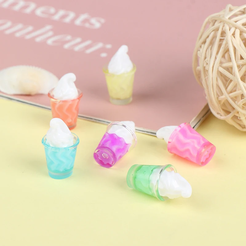 10pcs 1/12 Dollhouse Miniature Pretend Food Candy Color Ice Cream Cup Drink For Blyth Bjd Doll House Kitchen Decor Toys