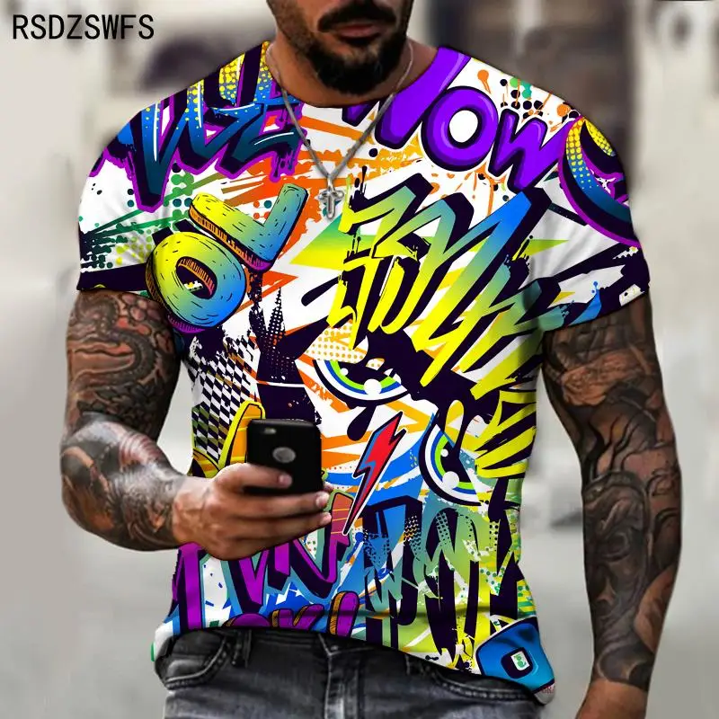 Popular 3D Printing Men\'s T-Shirt Funny Graffiti Pattern Summer Fashion O-Neck T-Shirt Streetwear Harajuku Male Oversized Tees