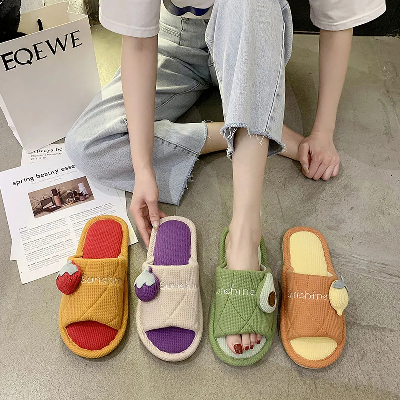 Linen Slippers Female Summer Cotton Linen Man Women Home Slipper Four Seasons Indoor Silent Lovers Thick Soled Antiskid Slippers