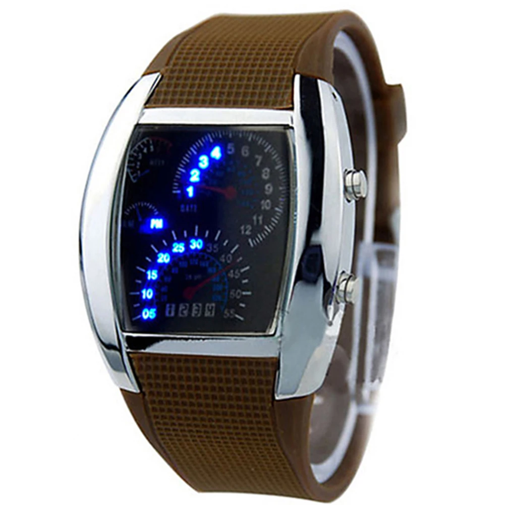 HOT ！ Fashion Men\'s Women\'s Sport LED Dashboard Pattern Dial Digital Wrist Watch Gift Digital LED Sports Watch Mens