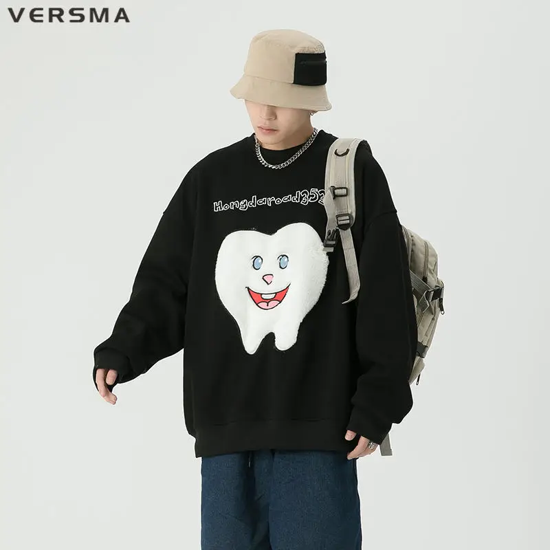 

VERSMA Korean Stylish Cartoon Embroidery Oversize Hoodie Men Women Hip Hop European Swag Hoodies For Teen Girls 5XL Dropshipping